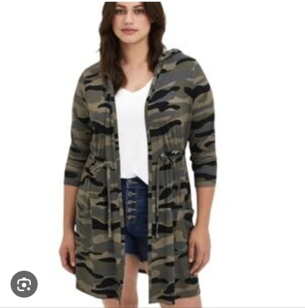 Torrid Super Soft Knit Hooded Anorak Camo Print Coatigan Size 3X